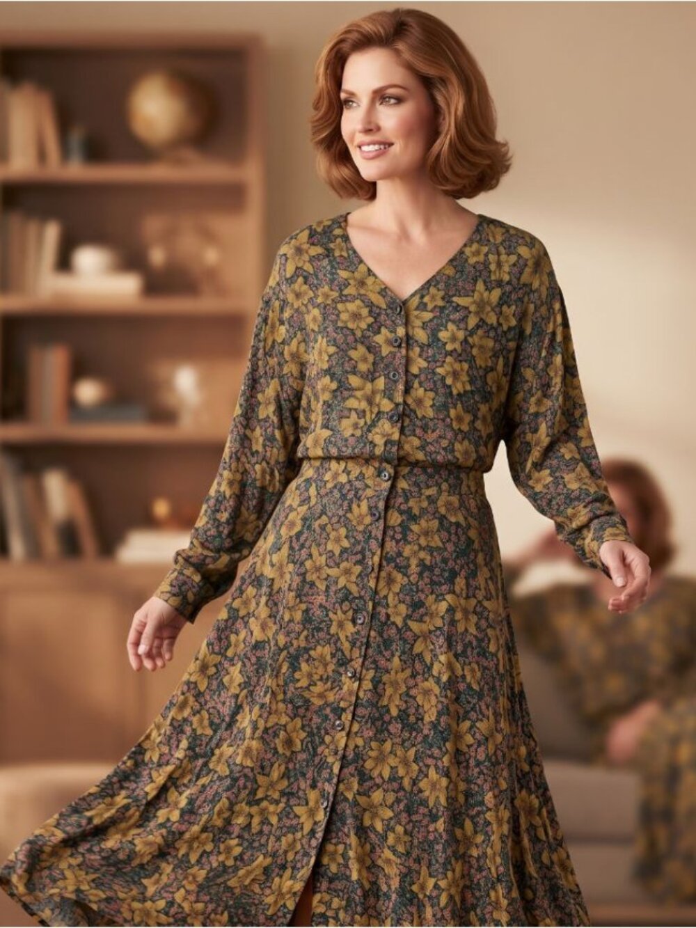 Rosey Tomato Women M Set Skirt Top Brown Floral Rayon Boho Archival Investment